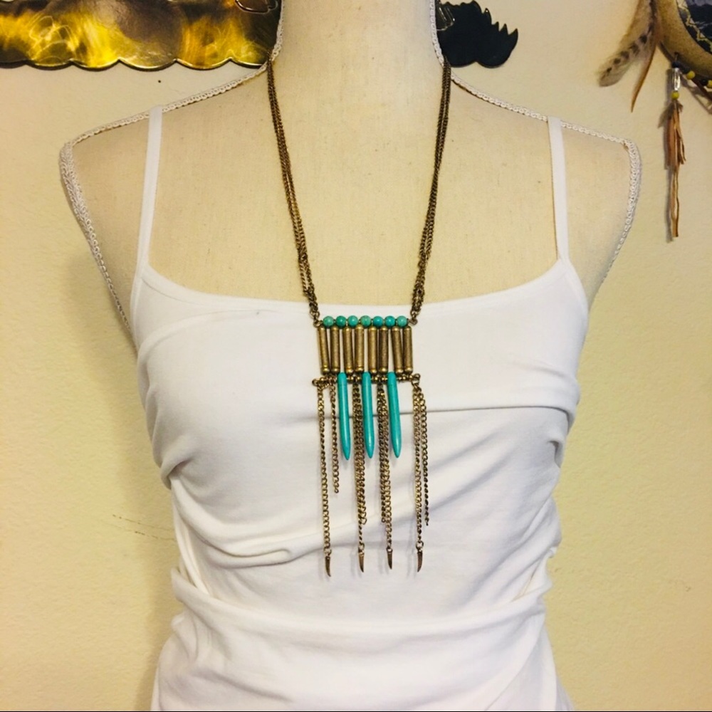 Vintage multi strand chain turquoise necklace